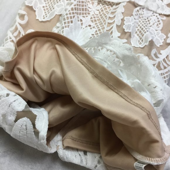 FASHION NOVA Strapless Sheath Dress XL Womans White Floral Lace Embroidered Mesh - Picture 7 of 15